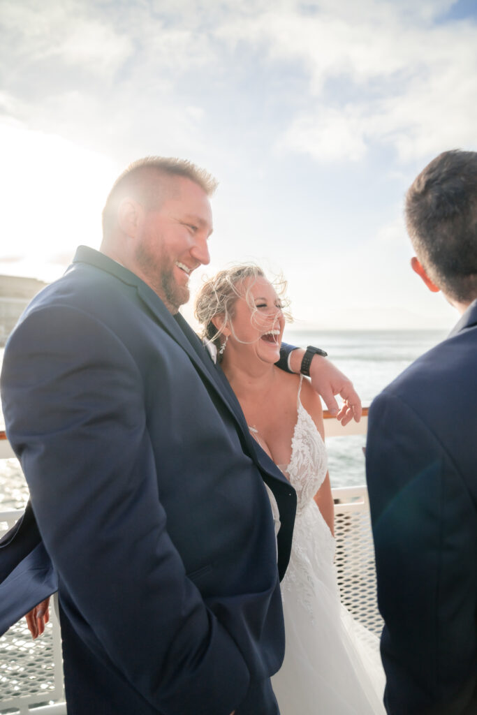 Bride and Groom take Facetime Call on boat