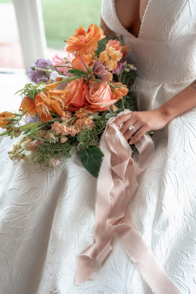 California bride with colorful bouquet