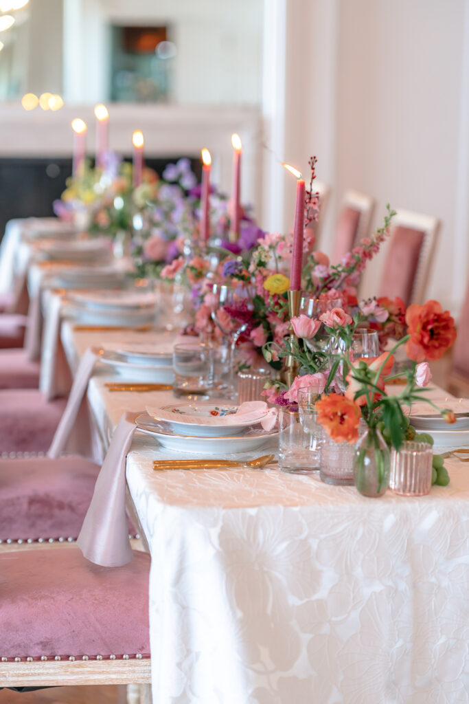 colorful tablescape at california wedding