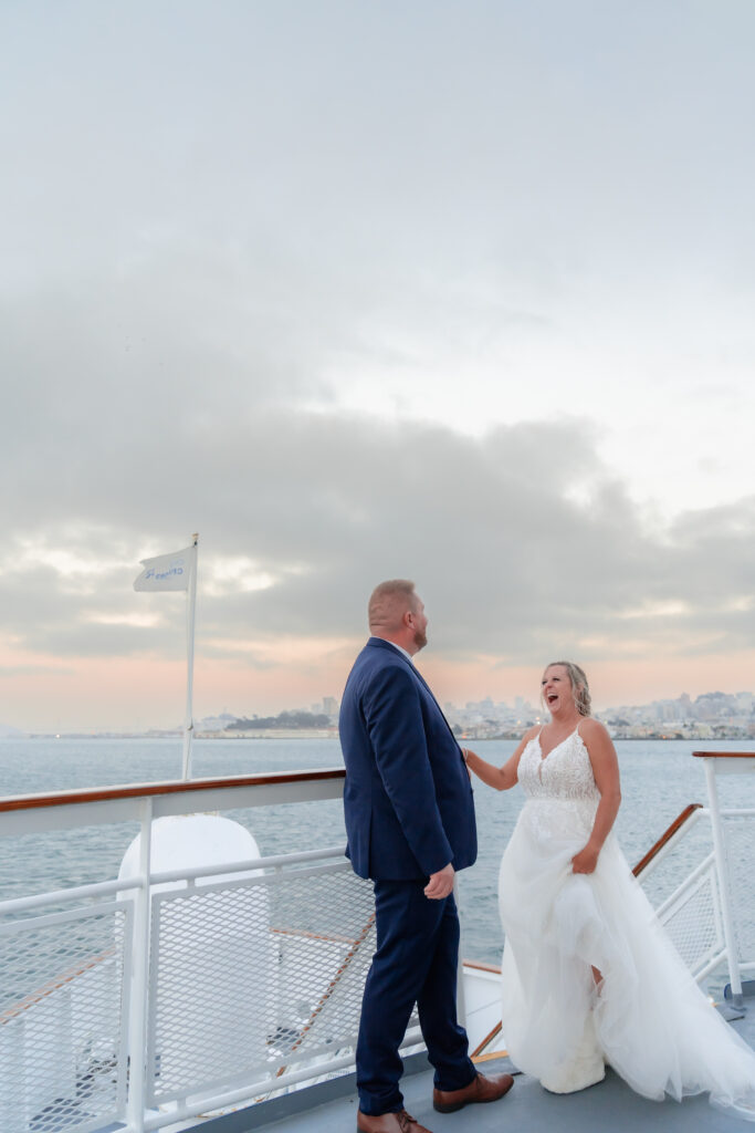 California Sunset Cruise Wedding Reception Wedding Couple