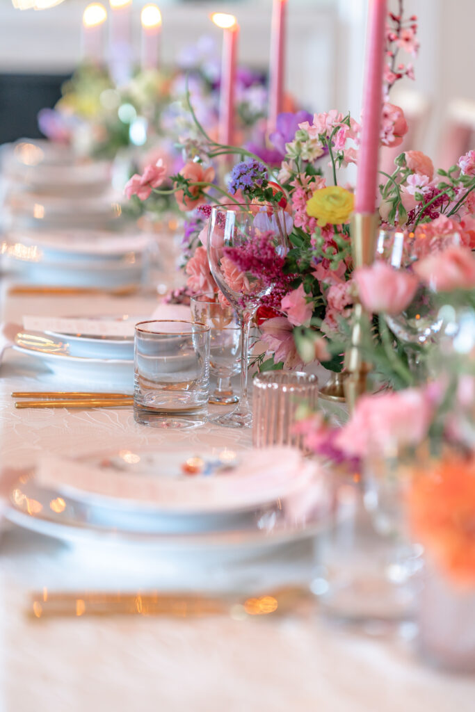colorful tablescape at california wedding