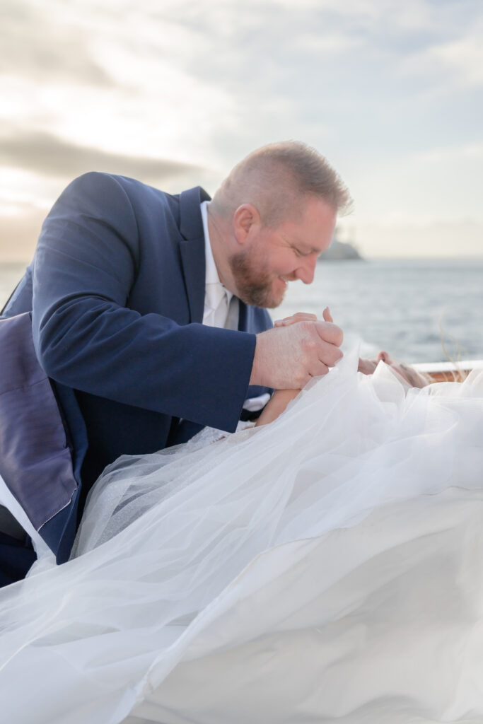 sunset cruise wedding reception windy brides dress